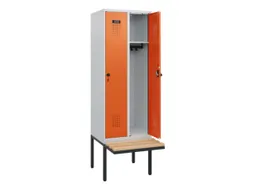 locker met bank,HxBxD 1950x600x815mm,2vak,vak B 300mm,draaigrendel
