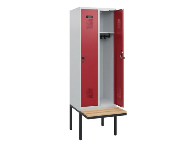 locker met bank,HxBxD 1950x600x815mm,2vak,vak B 300mm,draaigrendel