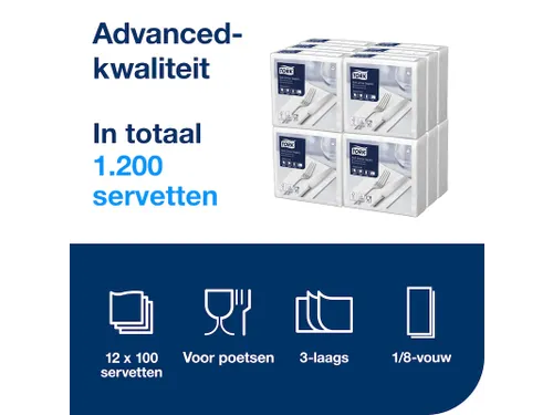 Servetten Tork 477579 Soft dinner 3-laags 39x39cm wit 100st.