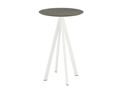 statafel,HxØ 1090x700mm,rond,4voeten wit,blad HPL Midnight Marble