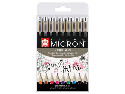 Fineliner Sakura Pigma Micron 05 0.45mm set à 9 kleuren