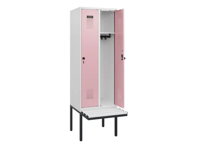 locker met bank,HxBxD 1950x600x815mm,2vak,vak B 300mm,draaigrendel