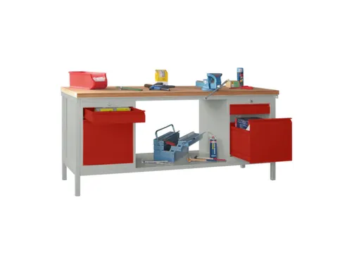 Werkbank 900x2000x700mm 4laden Frame/behuizing Ral7035 Front Ral3000