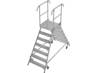 bordestrap,verrijdbaar,bordes H 1,7m,2x7treden,aluminium,4zwenkwielen - 2