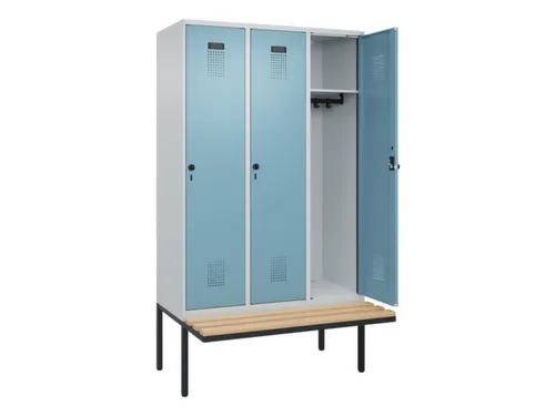 locker met bank,HxBxD 2120x1200x815mm,3vak,vak B 400mm,draaigrendel