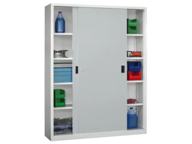 Schuifdeurkast 1950x1500x500mm 5 Oh Cilinderslot Tussenwand Ral7035