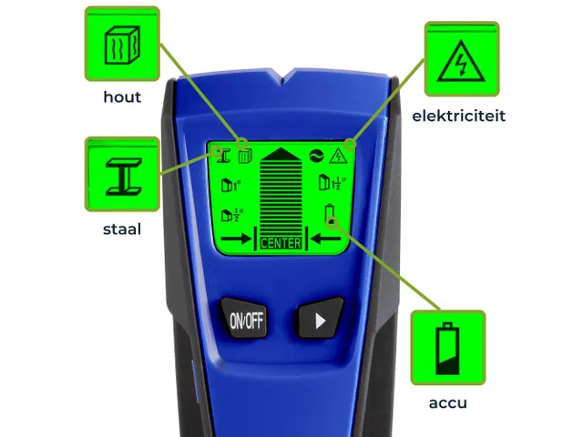 Digitale leidingzoeker detecteert tot 51 mm, metaal/hout/kabels