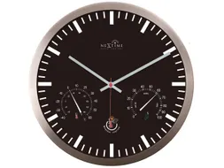 Wandklok Nextime dia 25cm zwart Radio controlled aluminium streep