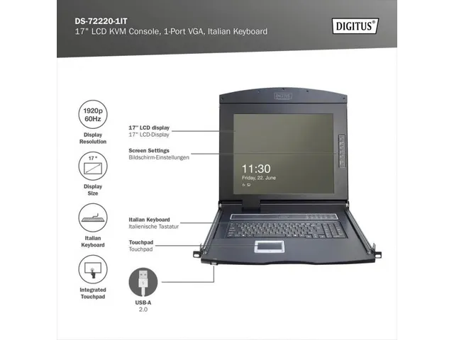 Modulaire HD LCD TFT-console Italiaans toetsenbord met 1-poorts KVM