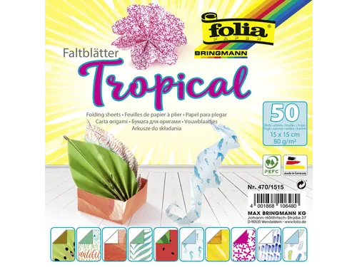 Vouwblaadjes Folia 80gr 15x15cm 50 vel 2-zijdig 10 tropical designs