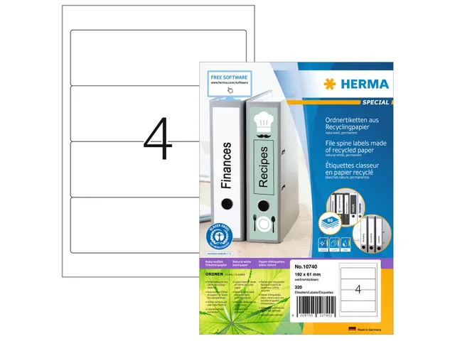 HERMA 10740 Orderetiket gerecycled papier A4 192x61mm Wit 320 stuks