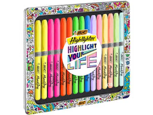 Markeerstift Bic grip Highlight your life assorti blik à 15 stuks