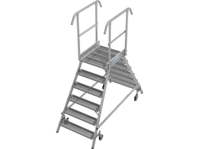 bordestrap,verrijdbaar,bordes H 1,45m,2x6treden m. R13-laag,aluminium