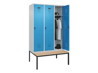 locker met bank,HxBxD 2120x1200x815mm,3vak,vak B 400mm,draaigrendel - 1