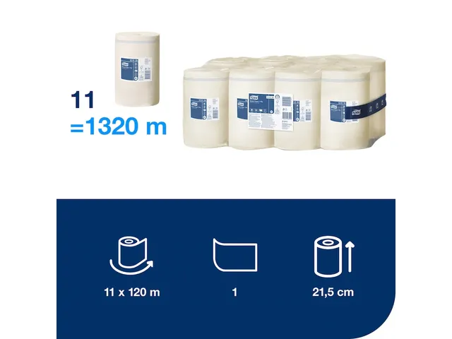 Poetsrol Tork M1 120123 1-laags 21.5x120m 11 rollen wit
