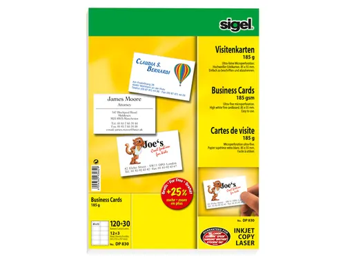 Visitekaartjes Sigel 185grs pak a 150 stuks wit