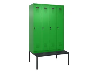 locker met bank,HxBxD 2120x1200x815mm,4vak,vak B 300mm,draaigrendel - 2