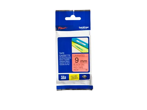 Labeltape Brother P-touch TZe-421 standaard 9mm zwart op rood
