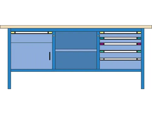werkbank,HxBxD 845x2000x700mm,multiplexblad,RAL7035,front RAL7035