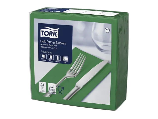 Serviette Tork Soft Dinner 477617 Advanced 39x39cm pli 1/8 Vert foncé