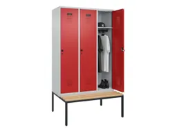 locker met bank,HxBxD 2120x1200x815mm,3vak,vak B 400mm,draaigrendel