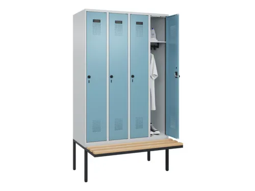 locker met bank,HxBxD 2120x1200x815mm,4vak,vak B 300mm,draaigrendel