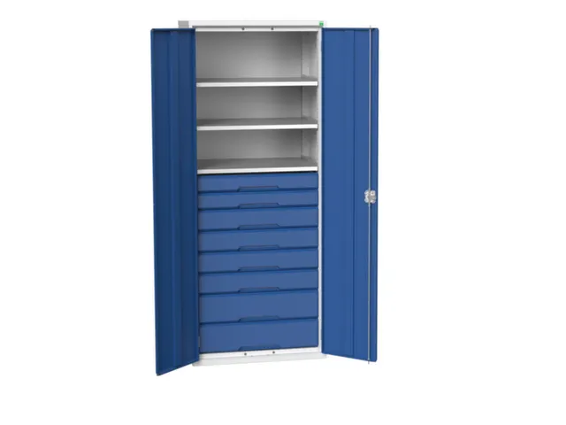 universele kast,HxBxD 2000x800x550mm,3xStalen bodem,8lade(n)