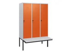 locker met bank,HxBxD 1950x1200x815mm,3vak,vak B 400mm,draaigrendel