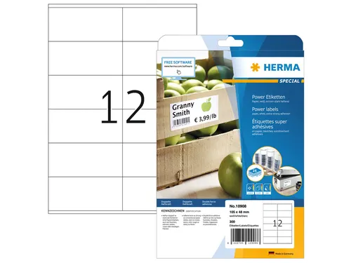 HERMA 10908 Power Etiketten A4 105x48mm Wit 300 stuks