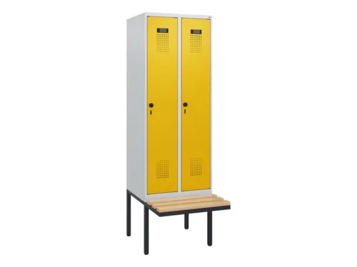locker met bank,HxBxD 1950x600x815mm,2vak,vak B 300mm,draaigrendel