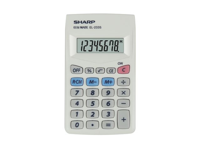 Calculator Sharp EL233S grijs hand 8 digit | RekenmachinesWinkel.nl