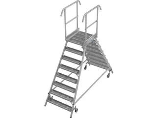 bordestrap,verrijdbaar,bordes H 1,95m,2x8treden m. R13-laag,aluminium - 1
