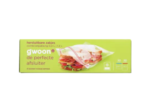 G'woon Hersluitbare zakjes 30x 0.4l en 30x 1.2l