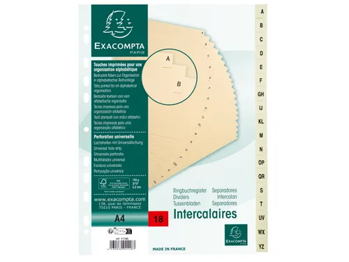 Tabbladen karton 155 g 18 tabs A-Z ivoor