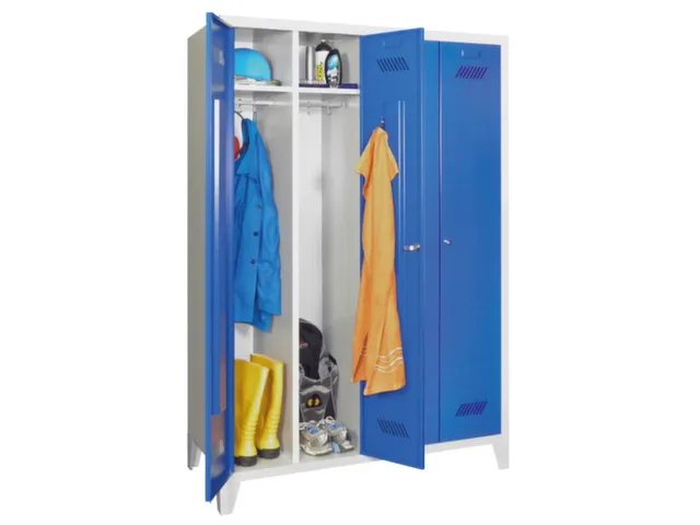 garderobekast,HxBxD 1850x1170x500mm,4vak,RAL7035,front RAL5010