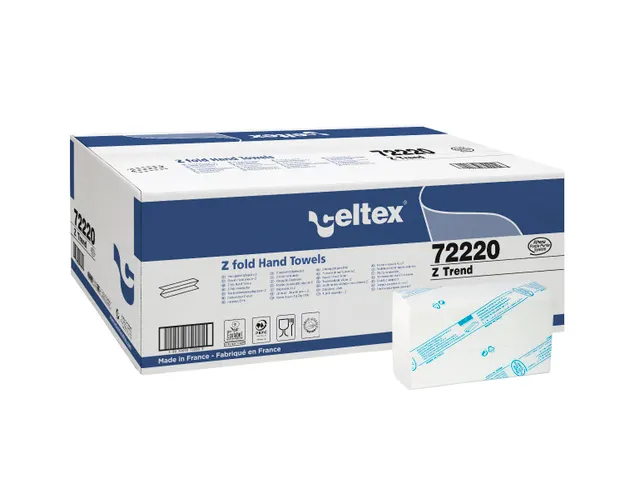 Handdoek Celtex Z-vouw 2-laags wit doos 25 pak a 150 vel 20,5 x 24 cm