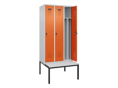 locker met bank,voor scheiding van kleding,HxBxD 2120x900x815mm,3vak