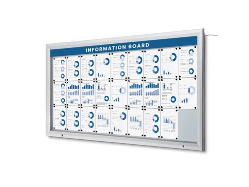 Outdoor mededelingenbord 27x A4 met logopaneel LED verlicht