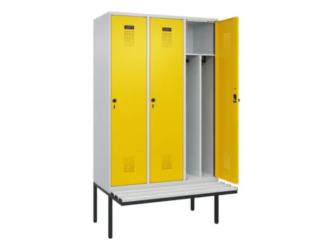 locker met bank,voor scheiding van kleding,HxBxD 2120x1200x815mm,3vak