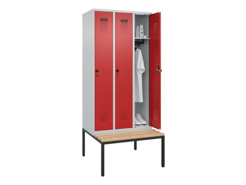locker met bank,HxBxD 2120x900x815mm,3vak,vak B 300mm,draaigrendel
