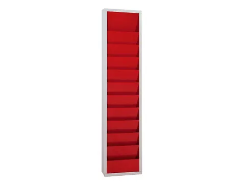 orderplanner,10vakken,HxBxD 1278x315x74mm,plank(en) plaatstaal,rood