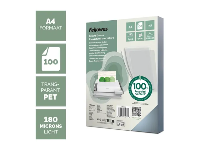 Voorblad Fellowes A4 PET 180 micron recycled transparant