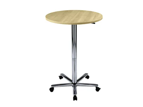 zuilheftafel,HxØ 720-1140x800mm,rond,voetkruis verchroomd,blad esdoor