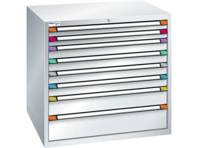 ladekast,HxBxD 1000x1005x695mm,8lade(n),RAL7035,front RAL7035