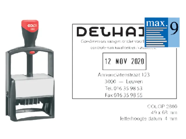 Woord-datumstempel Colop 2860 +bon 46x66mm zwart 9regels