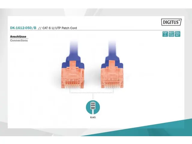 CAT 6 U-UTP patchkabel, PVC AWG 26/7 Lengte 5m Blauw