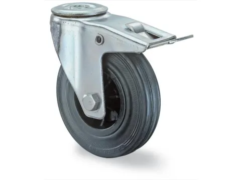 zwenkwiel m. rem,draagverm. 100kg,massief rubber-banden,ØxB 125x38mm