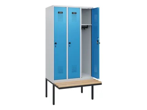 locker met bank,HxBxD 1950x900x815mm,3vak,vak B 300mm,draaigrendel
