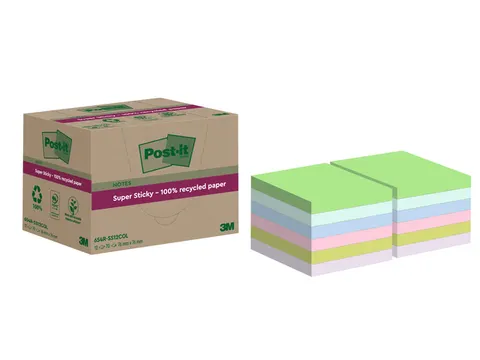 Memoblok Post-it 654 RSS12COL 76x76mm recycled colour notes pastel 12