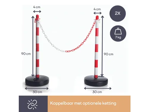 Afzetpaal Rood Wit Voor Signalisatieketting Set 2 stuks